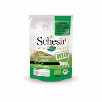 Hrană umedă pentru pisici Schesir Bio cu Pui, Porc şi Zucchini 85 gr 