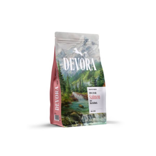 Hrană uscată pentru câini Devora Adult Small Breed Grain Free Multi - Protein cu somon, căprioară și rață 1,5 kg
