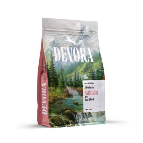 Hrană uscată pentru câini Devora Adult Small Breed Grain Free Multi - Protein cu somon, căprioară și rață 4 kg