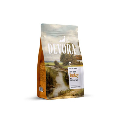 Hrana uscata pentru pisici Devora Adult Grain Free cu curcan, pui si rata 400 gr