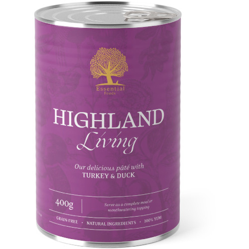 Hrană umedă pentru câini Conservă Essential Pate Highland Living Curcan și Rață 400 g