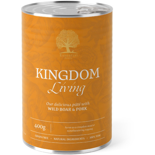 Hrana umeda pentru caini adulti Conserva Essential Pate Kingdom Living cu Mistret şi Porc 400g
