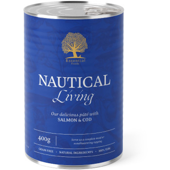 Hrana umeda pentru caini Conserva Essential Nautical Living cu Somon şi Cod 400g Hrana umeda pentru caini Conserva Essential Nautical Living cu Somon şi Cod 400g