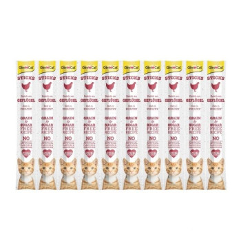 Recompense pentru pisici Gimcat Sticks cu pasare, set de 10 bucati Recompense pentru pisici Gimcat Sticks cu pasare, set de 10 bucati