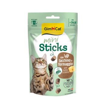 Recompense Gimcat Mini Sticks cu cascaval si curcan 50 g Recompense Gimcat Mini Sticks cu cascaval si curcan 50 g