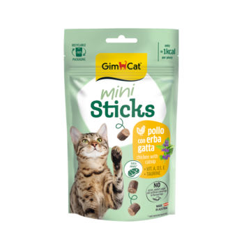 Recompense Gimcat Mini Sticks cu pui si iarba pisicii 50 g Recompense Gimcat Mini Sticks cu pui si iarba pisicii 50 g