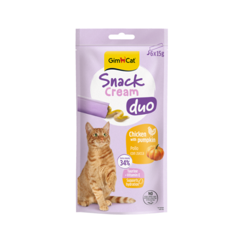 Recompensă cremoasă pentru pisici Gimcat Snack Duo Cream pui și dovleac pachet 6x15 g