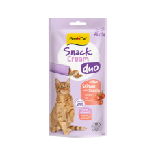 Recompensa cremoasa pentru pisici Gimcat Snack Duo Cream somon si rosii pachet 6x15 g