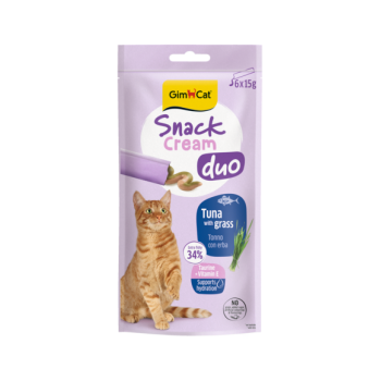 Recompensa cremoasa pentru pisici Gimcat Snack Duo Cream ton si iarba pachet 6x15 g Recompensa cremoasa pentru pisici Gimcat Snack Duo Cream ton si iarba pachet 6x15 g