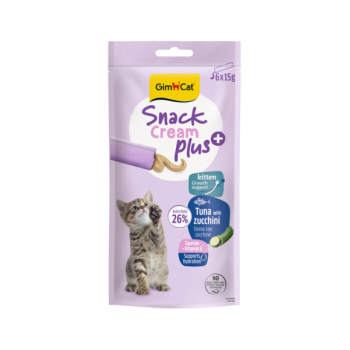 Recompensa cremoasa pentru pisici junioare Gimcat Snack Cream Plus cu ton si zuchini pachet 6x15 g Recompensa cremoasa pentru pisici junioare Gimcat Snack Cream Plus cu ton si zuchini pachet 6x15 g