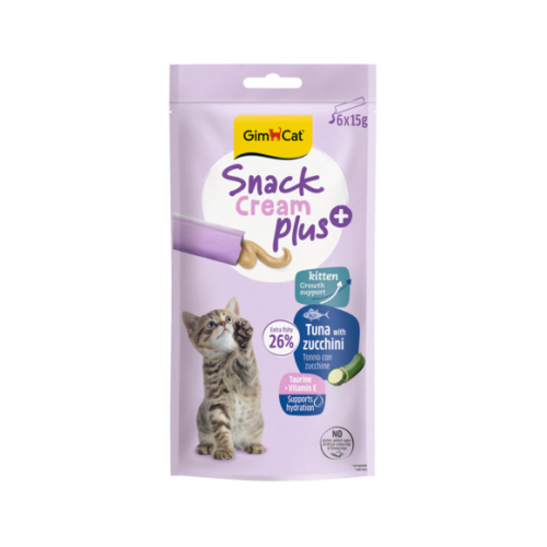 Recompensă cremoasă pentru pisici junioare Gimcat Snack Cream Plus cu ton și zuchini pachet 6x15 g