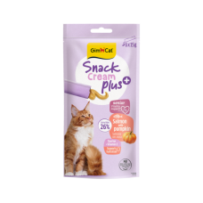Recompensa cremoasa pentru pisici senioare Gimcat Snack Cream Plus+ cu somon si dovleac pachet 6x15 g 