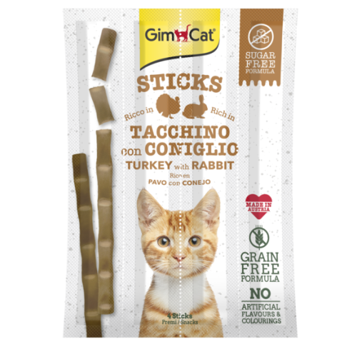 Recompense pentru pisici Gimcat Sticks cu curcan și iepure, set de 4 bucăți, 20 g