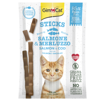 Recompensa pentru pisici GimCat Sticks somon si cod 20 gr Recompensa pentru pisici GimCat Sticks somon si cod 20 gr