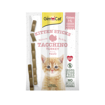 Recompense pentru pisici Gimcat Sticks Kitten cu curcan si calciu, set de 3 bucati