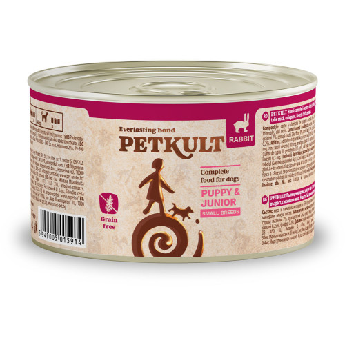 Hrană umedă pentru câini Petkult Mini Junior cu iepure 185 g