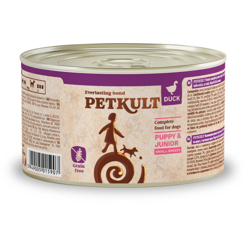 Hrană umedă pentru câini Petkult Mini Junior cu rață 185 g