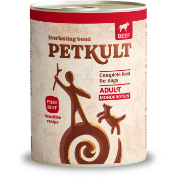 Hrana umeda pentru caini Petkult Sensitive cu vita si orez brun 800 g