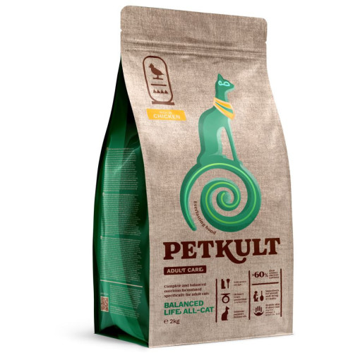 Hrană uscată Petkult Adult Care Balanced Life All-Cat pentru pisici cu Pui 2 kg
