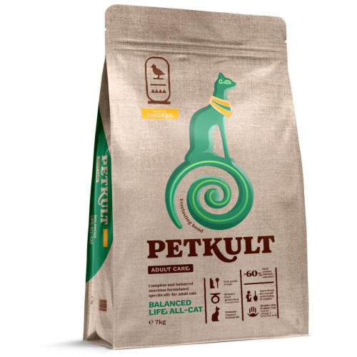 Hrană uscată Petkult Adult Care Balanced Life All-Cat pentru pisici cu Pui 7 kg