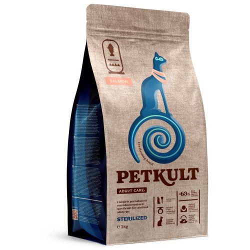 Hrană uscată Petkult Adult Care Sterilized pentru pisici cu conținut ridicat de Somon 2 kg
