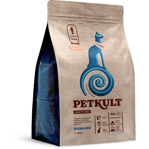 Hrană uscată Petkult Adult Care Sterilized pentru pisici cu conținut ridicat de Somon 400 g