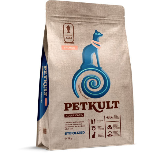 Hrană uscată Petkult Adult Care Sterilized pentru pisici cu conținut ridicat de Somon 7 kg