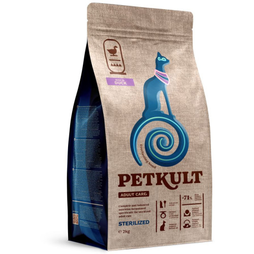 Hrană uscată Petkult Adult Care Sterilized pentru pisici cu conținut ridicat de Rață 2 kg