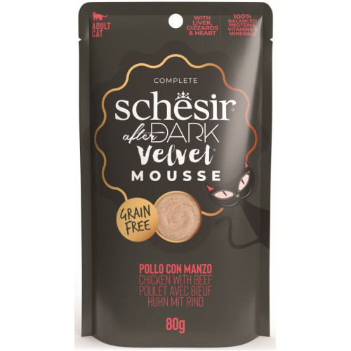 Hrană umedă pentru pisici Schesir After Dark Plic, mousse cu Pui și Vită 80 g