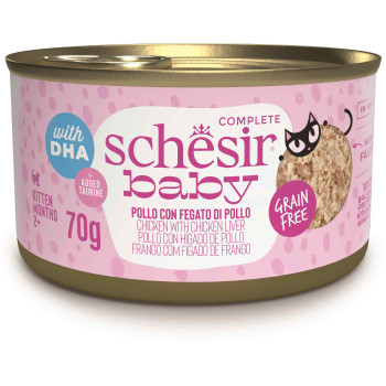 Hrana umeda pentru pisici Schesir Baby Conserva, Supă cu Pui şi Ficat 70 gr