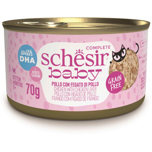 Hrană umedă pentru pisici Schesir Baby Conservă, Supă cu Pui și Ficat 70 g