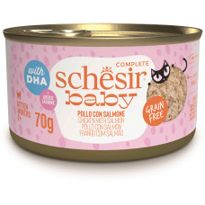 Hrana umeda pentru pisici Schesir Baby Conserva, Supă cu Pui şi Somon 70 gr