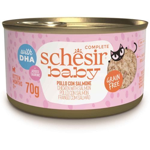 Hrană umedă pentru pisici Schesir Baby Conservă, Supă cu Pui și Somon 70 g