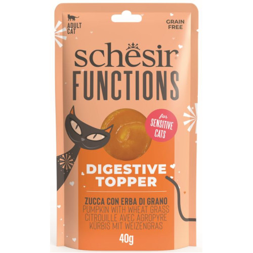 Hrană umedă pentru pisici Schesir Function Topper, Digestion, cu Dovleac/Iarbă de grâu 40 g