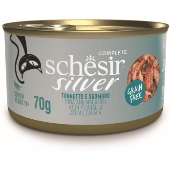 Hrana umeda pentru pisici Schesir Silver Conservă, cu Ton şi Macrou 70 gr