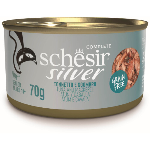 Hrană umedă pentru pisici Schesir Silver Conservă, cu Ton și Macrou 70 g