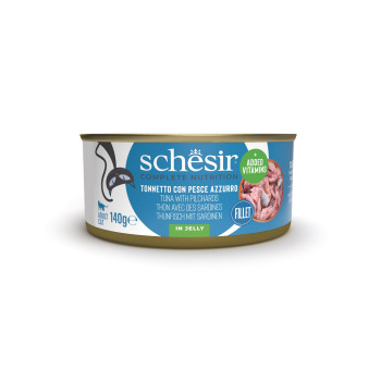 Hrana umeda pentru pisici Schesir conserva Ton si Sardine in jeleu 140gr