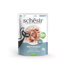 Hrana umeda pentru pisici Schesir plic Ton si Merluciu in jeleu 70g