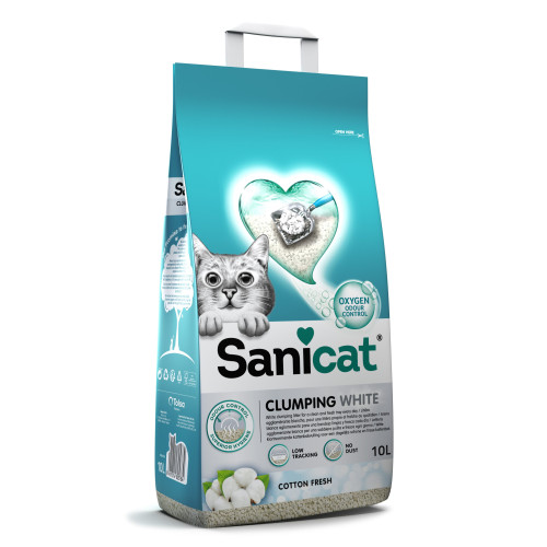 Sanicat Clumping Nisip pentru pisici White Cotton Fresh, bentonita, 20 L /18 kg