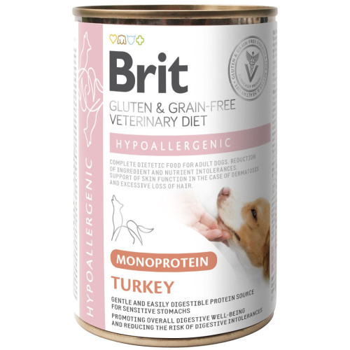 Hrană umedă pentru câini Brit Grain Free Veterinary Diets Hypoallergenic, curcan, 400 g