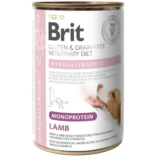 Hrană umedă pentru câini Brit Grain Free Veterinary Diets Hypoallergenic, miel, 400 g