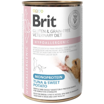 Hrana umeda pentru caini conserva Brit Grain Free VD Hypoallergenic cu Ton şi Cartofi dulci 400 gr