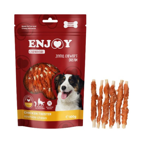 Recompense pentru câini Enjoy Carnivore Rawhide Chews cu pui 100 g