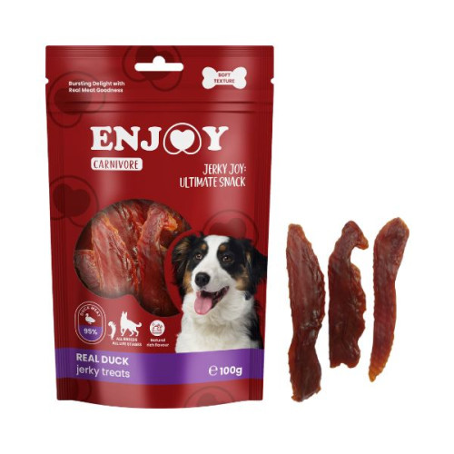 Recompense pentru câini Enjoy Carnivore Real Duck Jerky Treats cu rață 100 g
