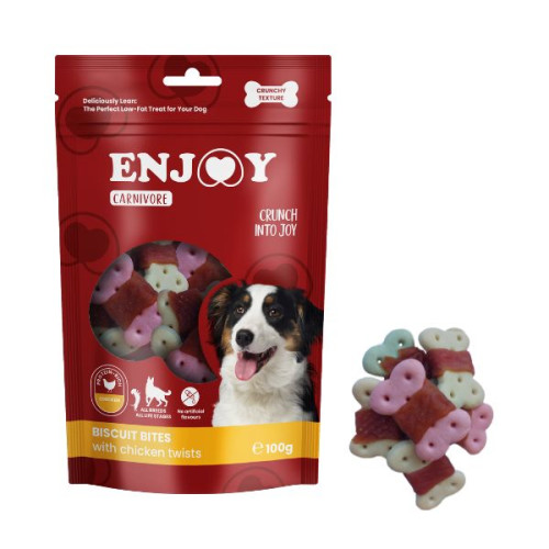 Recompense pentru câini Enjoy Carnivore Biscuit Bites cu pui 100 g
