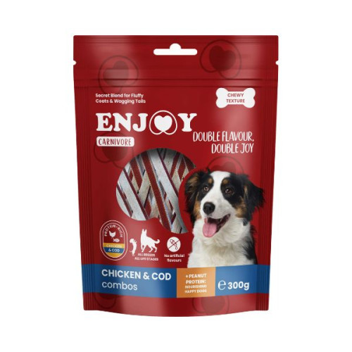 Recompense pentru câini Enjoy Carnivore Chicken Combo cu pui și cod 300 g