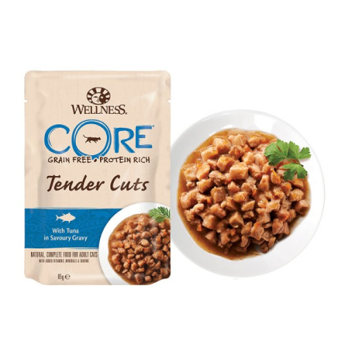 Hrană umedă pentru pisicii Wellness Core Tender Cuts cu ton in sos 85 g