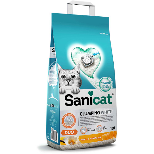 Nisipul Sanicat Clumping White Vanilie și Mandarina 10L/8,3 kg
