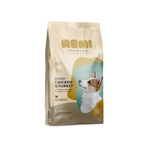 Hrană uscată pentru câini Remi Premium Junior Small Breed cu Pui și Curcan 3 kg