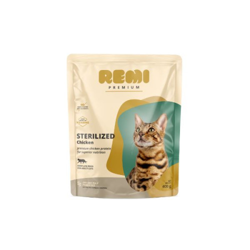 Hrană uscată pentru pisici Remi Premium Adult Sterilized cu Pui 400 g
